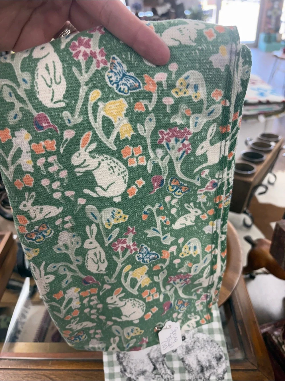 Farm Bunny Check Kitchen Towel - Green